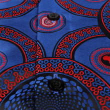 Large African Circle - Blue Red Long Sleeve Jacquard Woven Men's Shirt