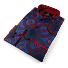 Large African Circle - Blue Red Long Sleeve Jacquard Woven Men's Shirt