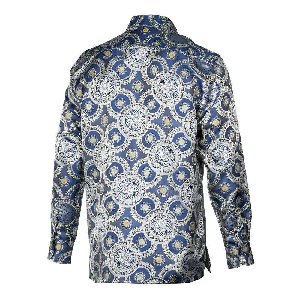 Large African Circle - Light Blue Long Sleeve Jacquard Woven Men's Shirt