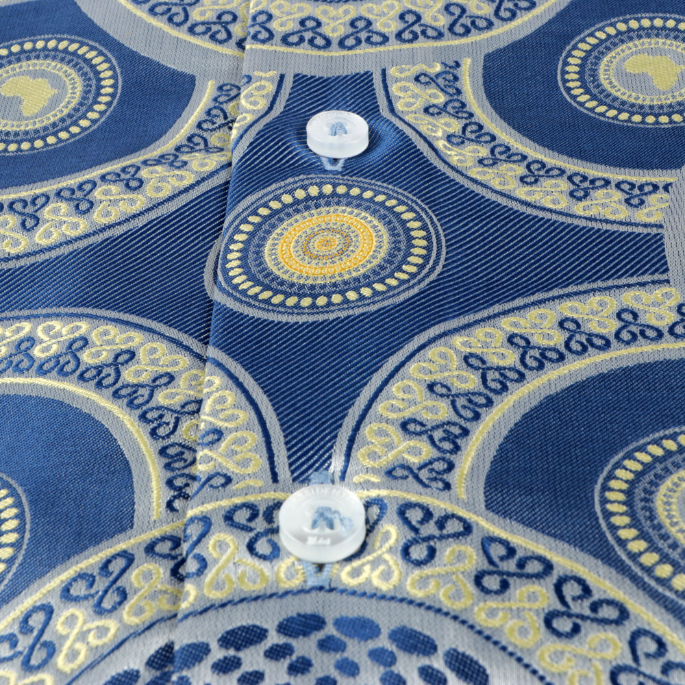 Large African Circle - Light Blue Long Sleeve Jacquard Woven Men's Shirt