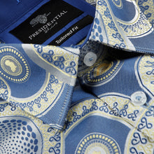 Large African Circle - Light Blue Long Sleeve Jacquard Woven Men's Shirt