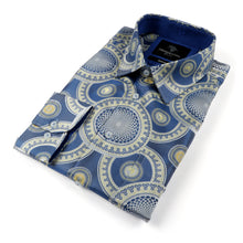 Large African Circle - Light Blue Long Sleeve Jacquard Woven Men's Shirt