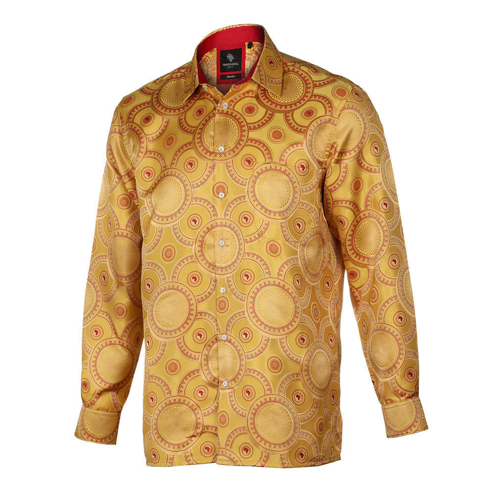 Large African Circle - Amber Long Sleeve Jacquard Woven Men's Shirt