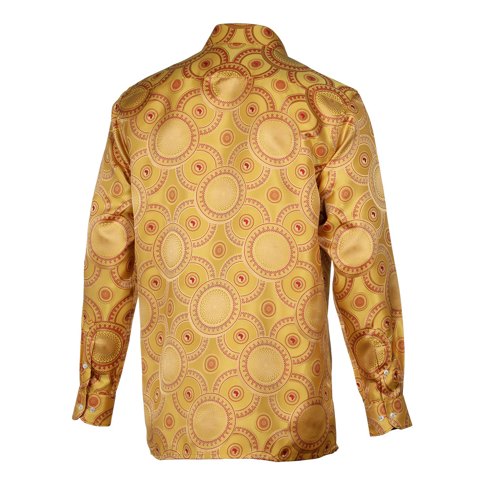 Large African Circle - Amber Long Sleeve Jacquard Woven Men's Shirt
