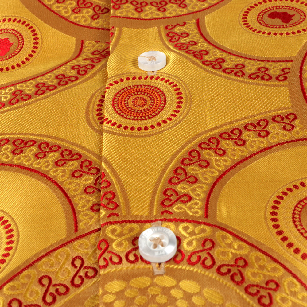 Large African Circle - Amber Long Sleeve Jacquard Woven Men's Shirt
