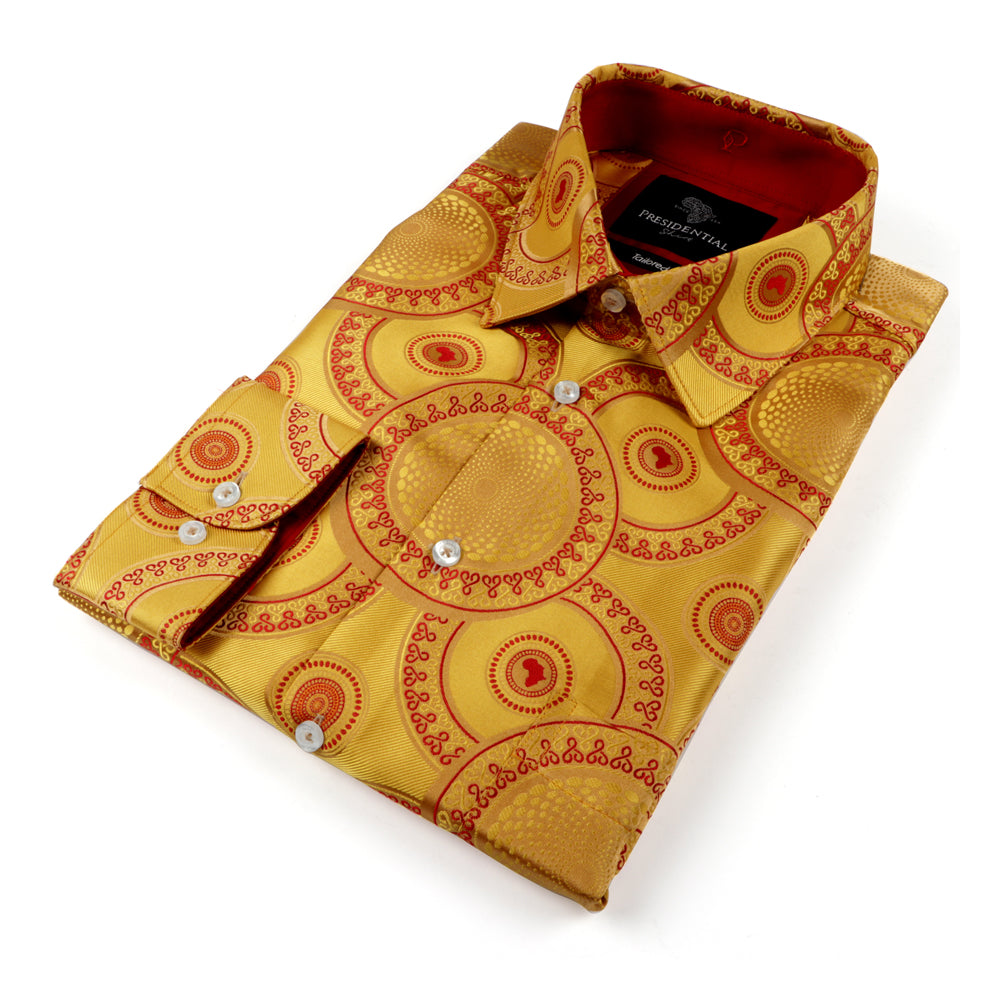 Large African Circle - Amber Long Sleeve Jacquard Woven Men's Shirt