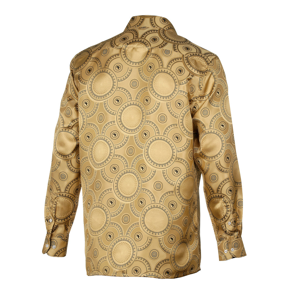 Large African Circle - Gold Long Sleeve Jacquard Woven Men's Shirt