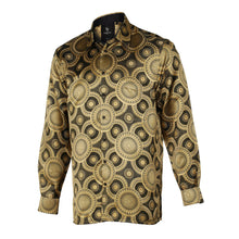 Large African Circle - Gold Brown Long Sleeve Jacquard Woven Men's Shirt