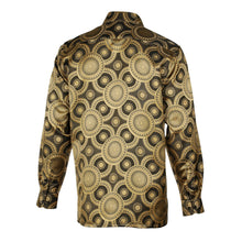 Large African Circle - Gold Brown Long Sleeve Jacquard Woven Men's Shirt