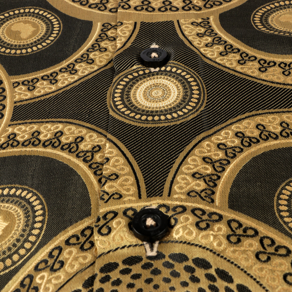 Large African Circle - Gold Brown Long Sleeve Jacquard Woven Men's Shirt