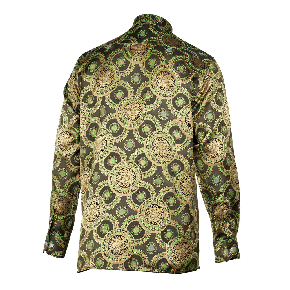 Large African Circle - Green Long Sleeve Jacquard Woven Men's Shirt