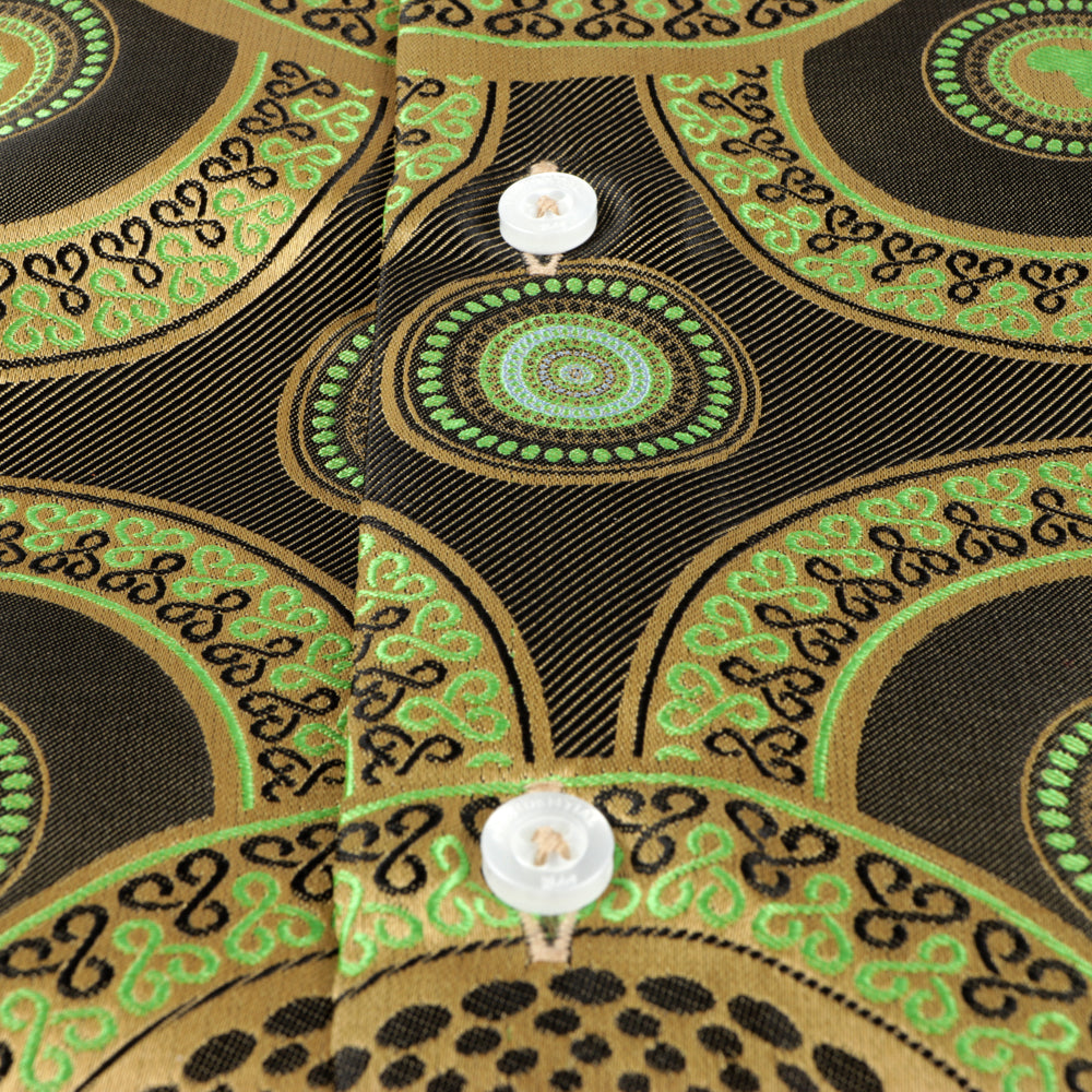 Large African Circle - Green Long Sleeve Jacquard Woven Men's Shirt