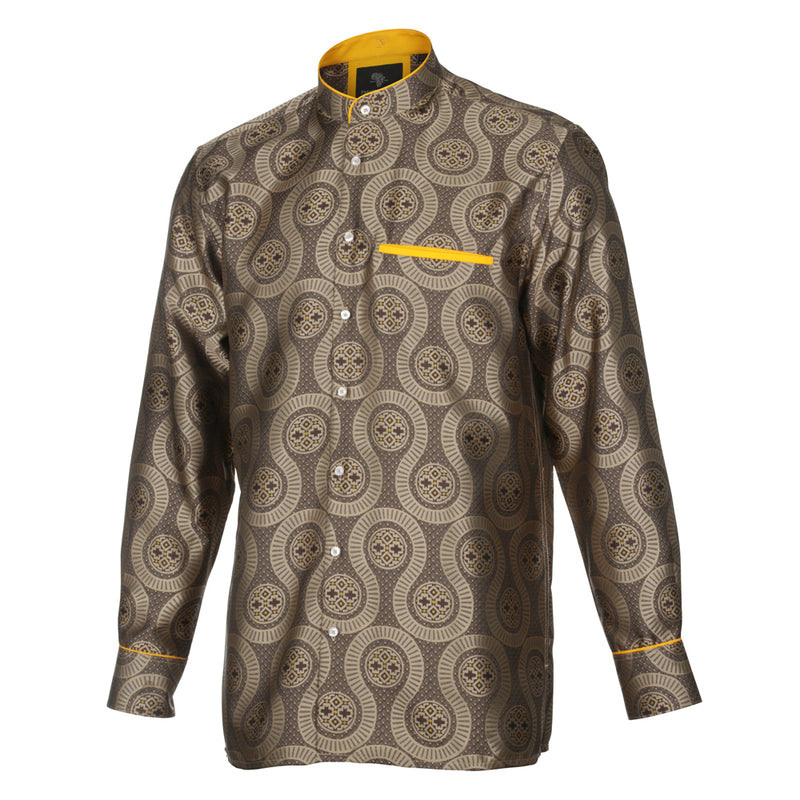 African Wave - Brown Long Sleeve Jacquard Woven Men's Shirt