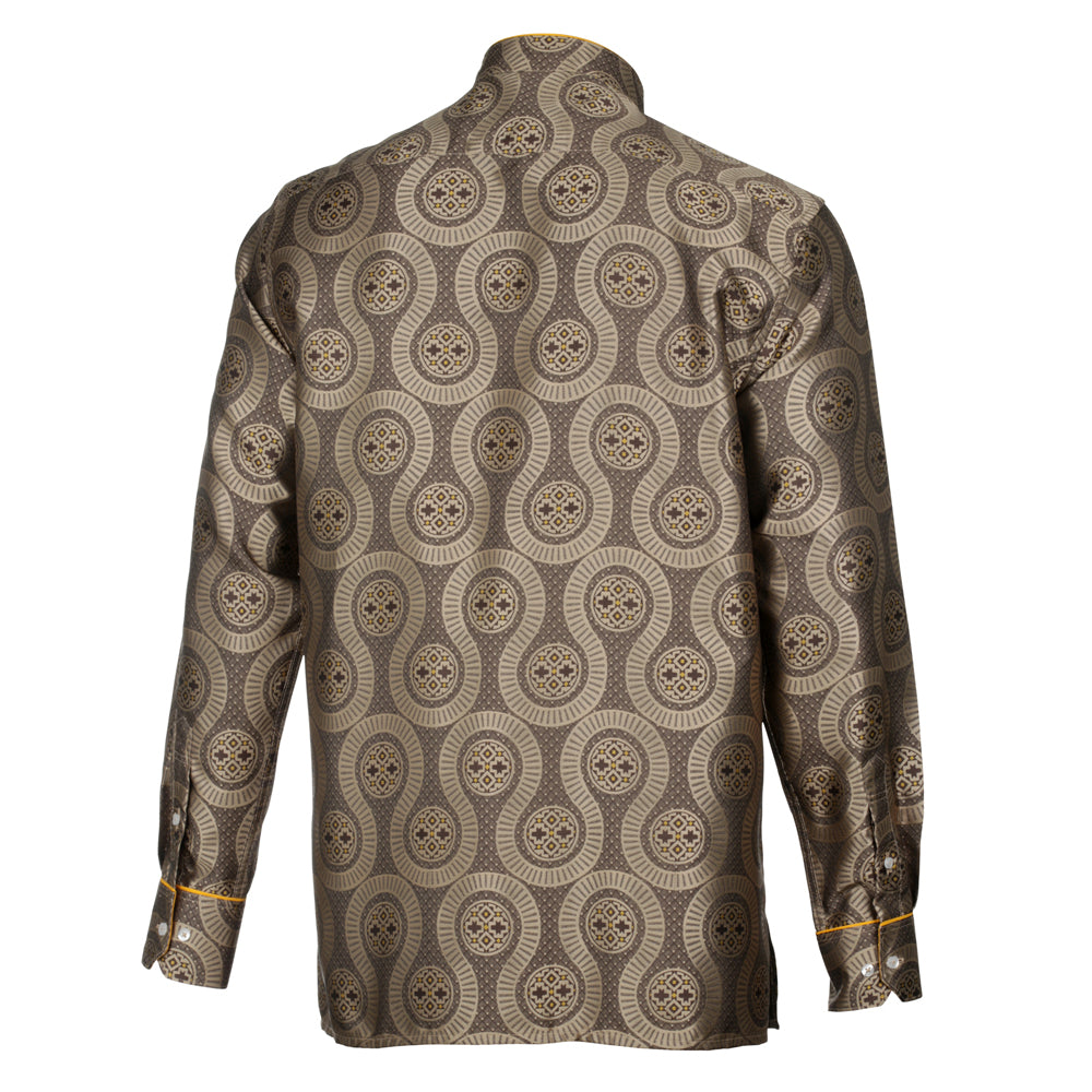 African Wave - Brown Long Sleeve Jacquard Woven Men's Shirt