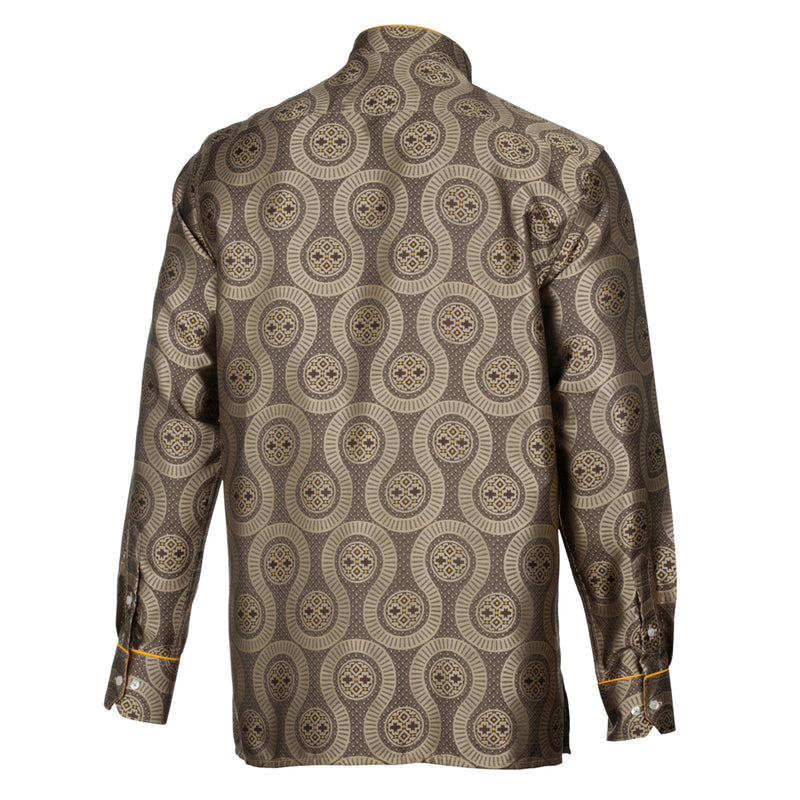 African Wave - Brown Long Sleeve Jacquard Woven Men's Shirt