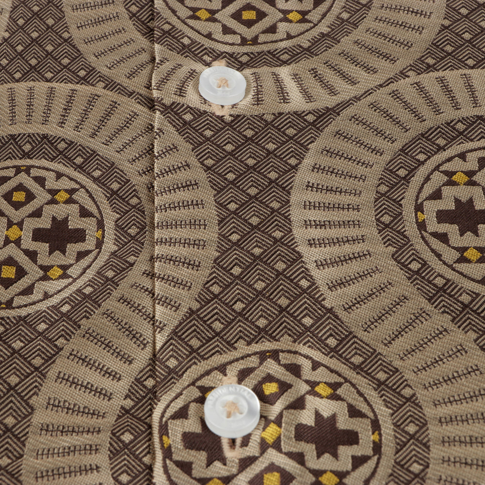 African Wave - Brown Long Sleeve Jacquard Woven Men's Shirt