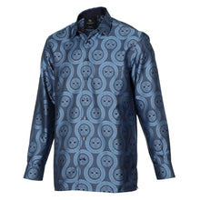 African Wave - Navy Long Sleeve Jacquard Woven Men's Shirt