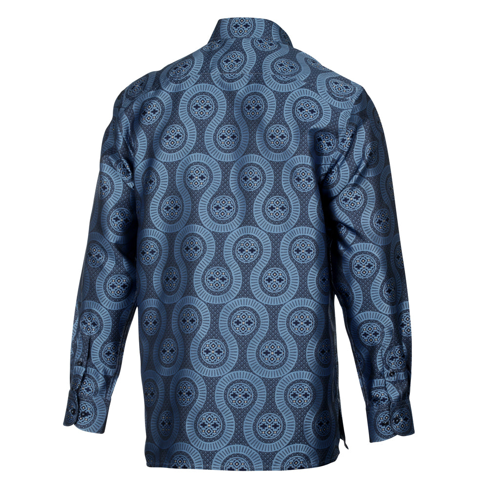 African Wave - Navy Long Sleeve Jacquard Woven Men's Shirt