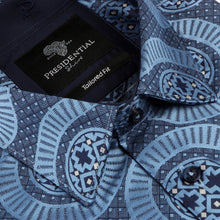 African Wave - Navy Long Sleeve Jacquard Woven Men's Shirt