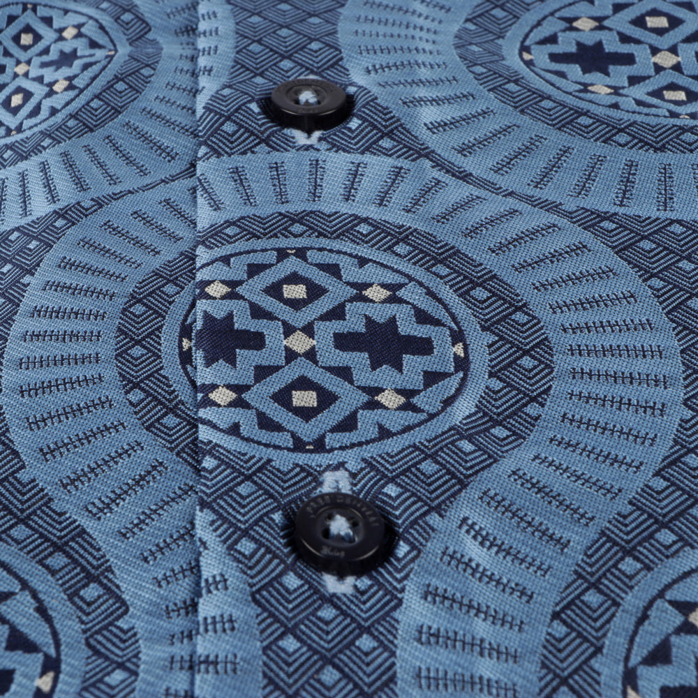 African Wave - Navy Long Sleeve Jacquard Woven Men's Shirt