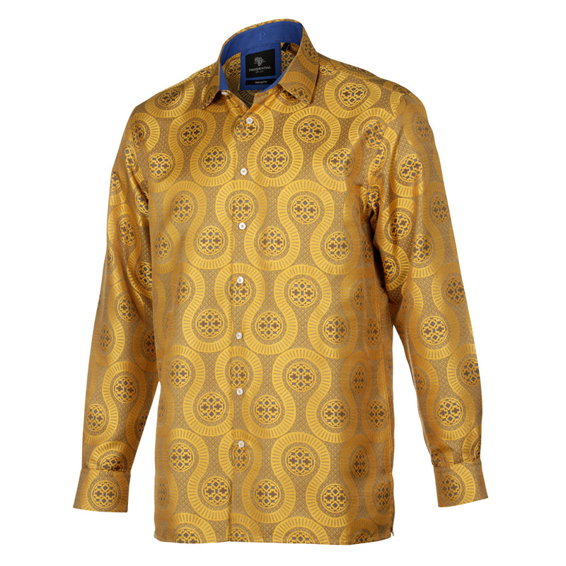 African Wave - Gold Long Sleeve Jacquard Woven Men's Shirt