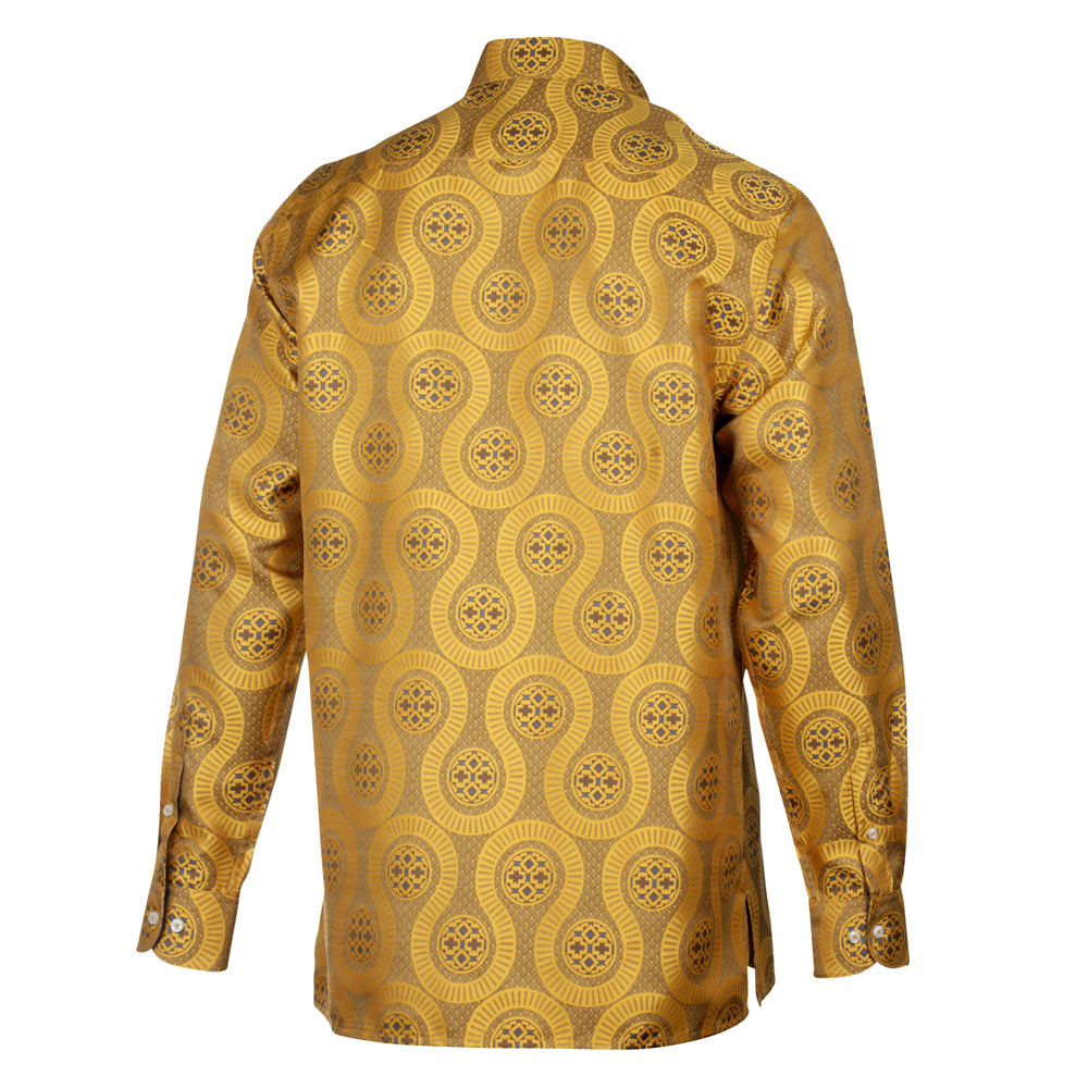 African Wave - Gold Long Sleeve Jacquard Woven Men's Shirt