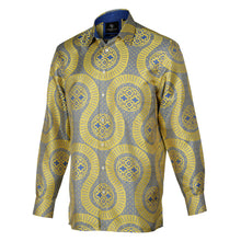 Large African Wave - Yellow Long Sleeve Jacquard Woven Men's Shirt