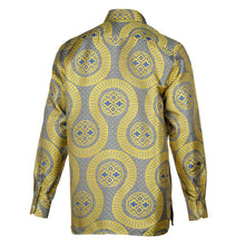 Large African Wave - Yellow Long Sleeve Jacquard Woven Men's Shirt