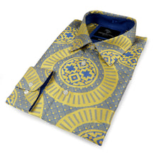 Large African Wave - Yellow Long Sleeve Jacquard Woven Men's Shirt
