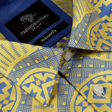 Large African Wave - Yellow Long Sleeve Jacquard Woven Men's Shirt