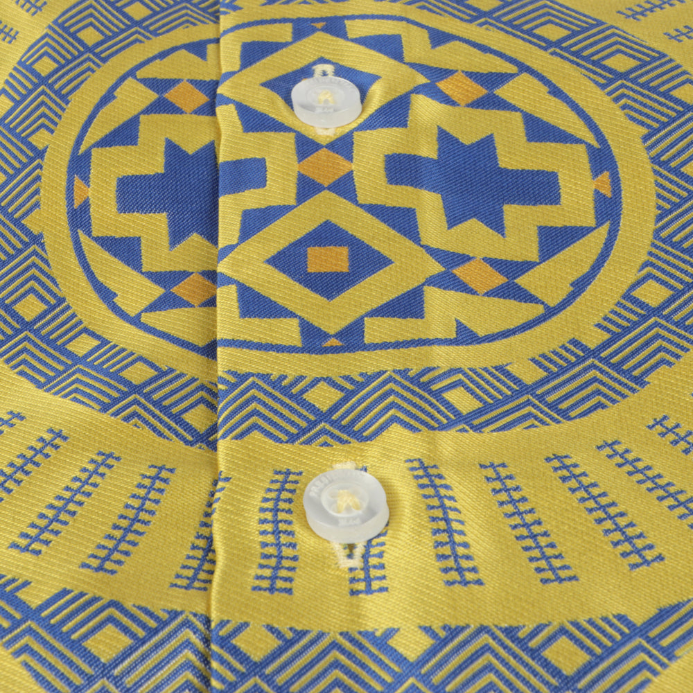 Large African Wave - Yellow Long Sleeve Jacquard Woven Men's Shirt