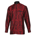 Large African Wave - Red Long Sleeve Jacquard Woven Men's Shirt