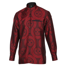 Large African Wave - Red Long Sleeve Jacquard Woven Men's Shirt