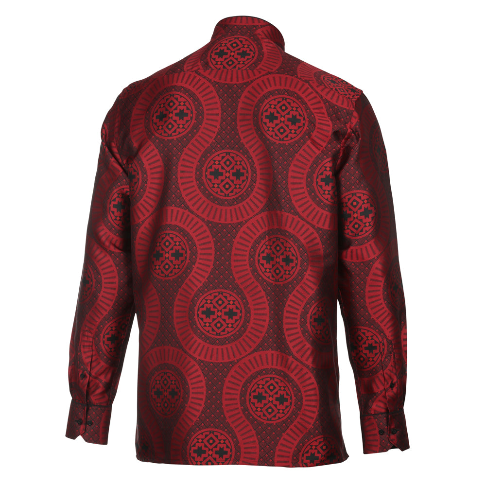 Large African Wave - Red Long Sleeve Jacquard Woven Men's Shirt