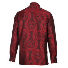 Large African Wave - Red Long Sleeve Jacquard Woven Men's Shirt