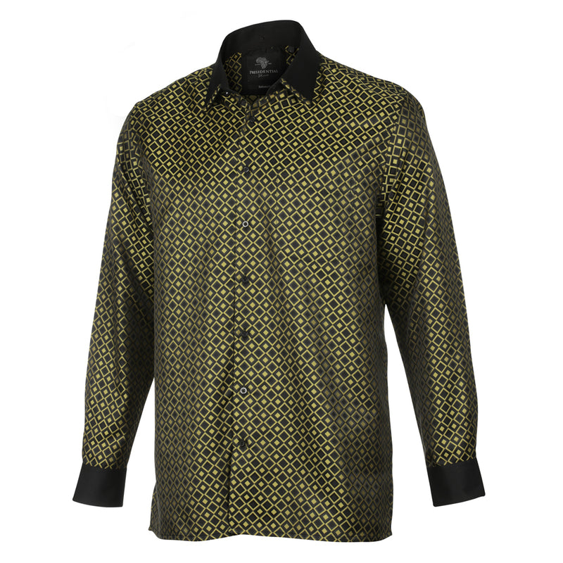 Madiba's Diamond - Gold Long Sleeve Jacquard Woven Men's Shirt