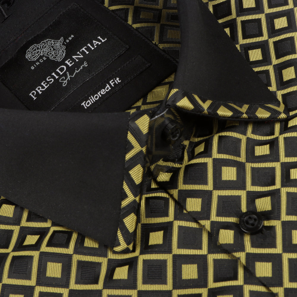 Madiba's Diamond - Gold Long Sleeve Jacquard Woven Men's Shirt