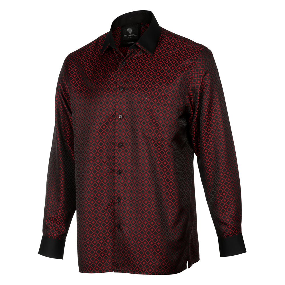 Madiba's Diamond - Red Long Sleeve Jacquard Woven Men's Shirt