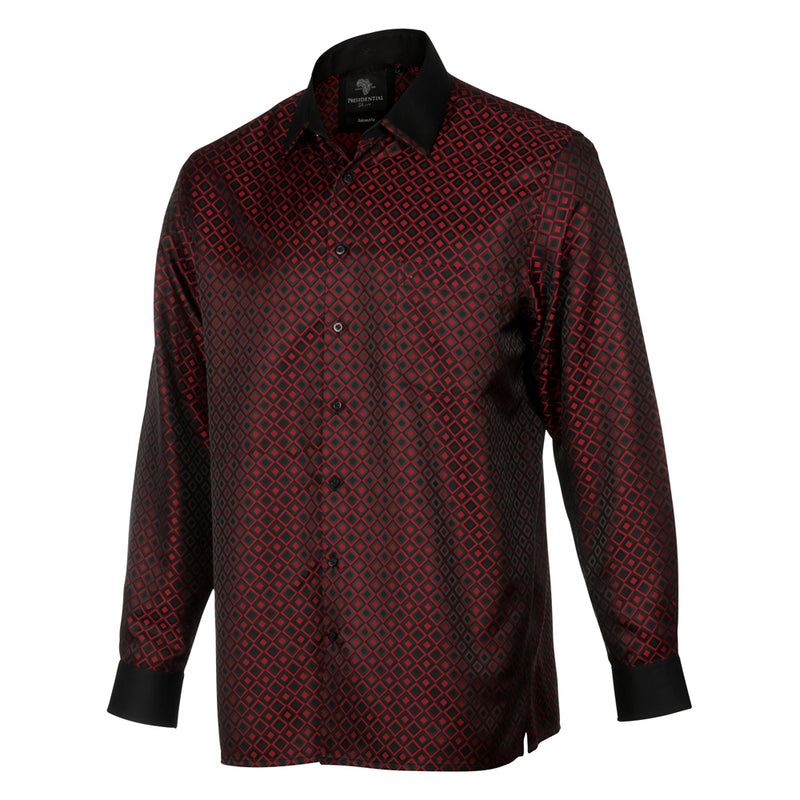Madiba's Diamond - Red Long Sleeve Jacquard Woven Men's Shirt