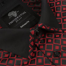 Madiba's Diamond - Red Long Sleeve Jacquard Woven Men's Shirt
