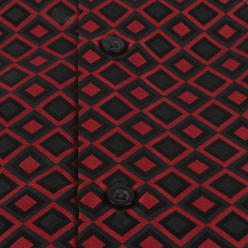 Madiba's Diamond - Red Long Sleeve Jacquard Woven Men's Shirt