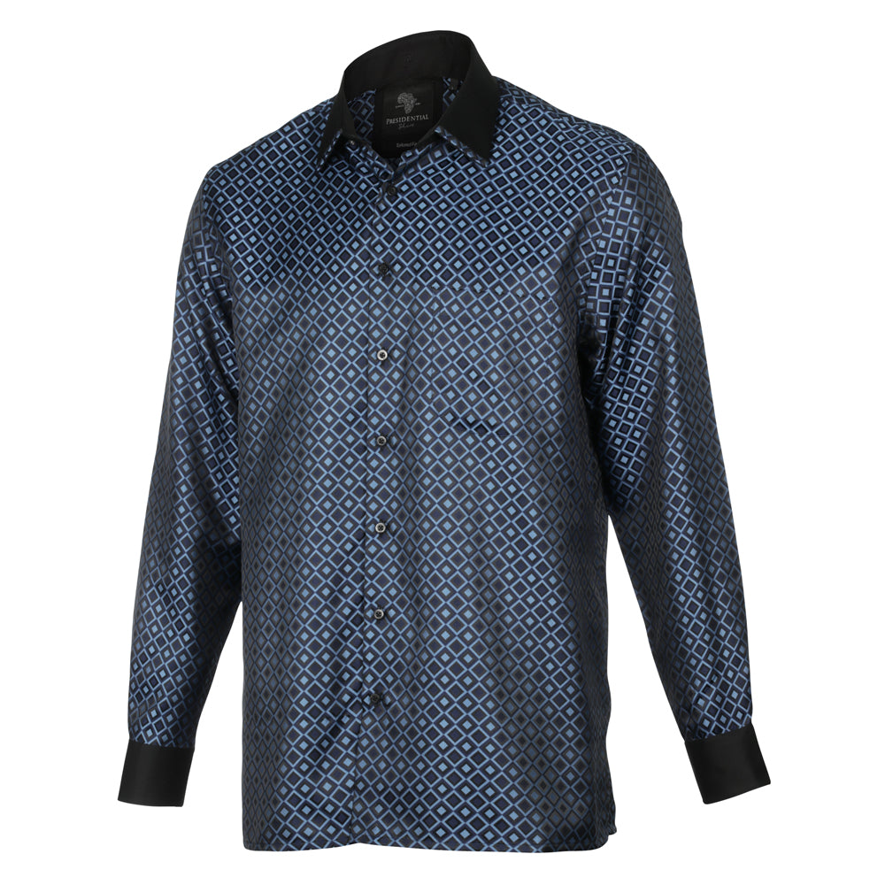 Madiba's Diamond - Navy Long Sleeve Jacquard Woven Men's Shirt