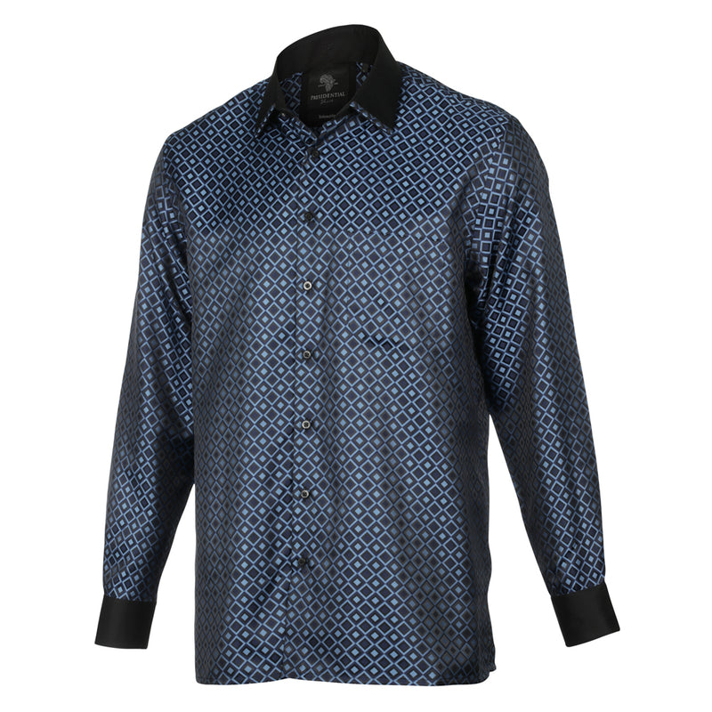 Madiba's Diamond - Navy Long Sleeve Jacquard Woven Men's Shirt