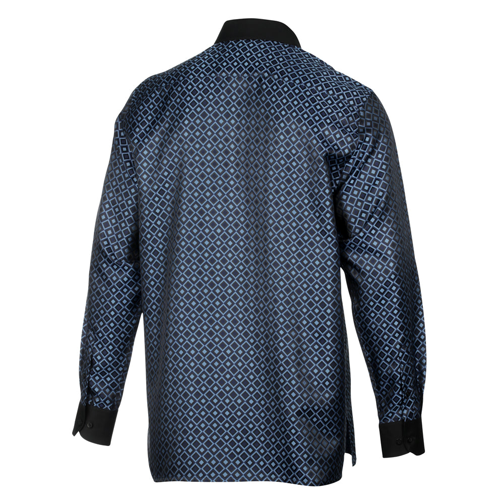 Madiba's Diamond - Navy Long Sleeve Jacquard Woven Men's Shirt