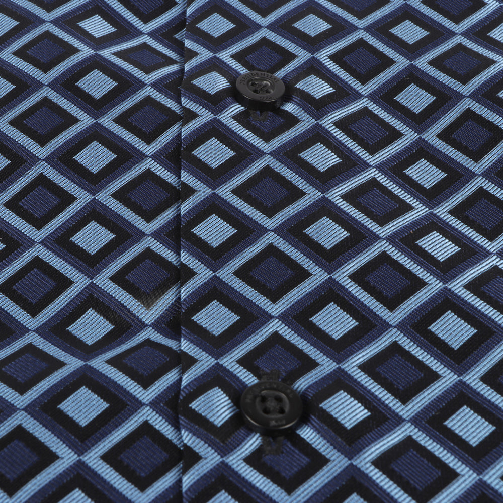 Madiba's Diamond - Navy Long Sleeve Jacquard Woven Men's Shirt