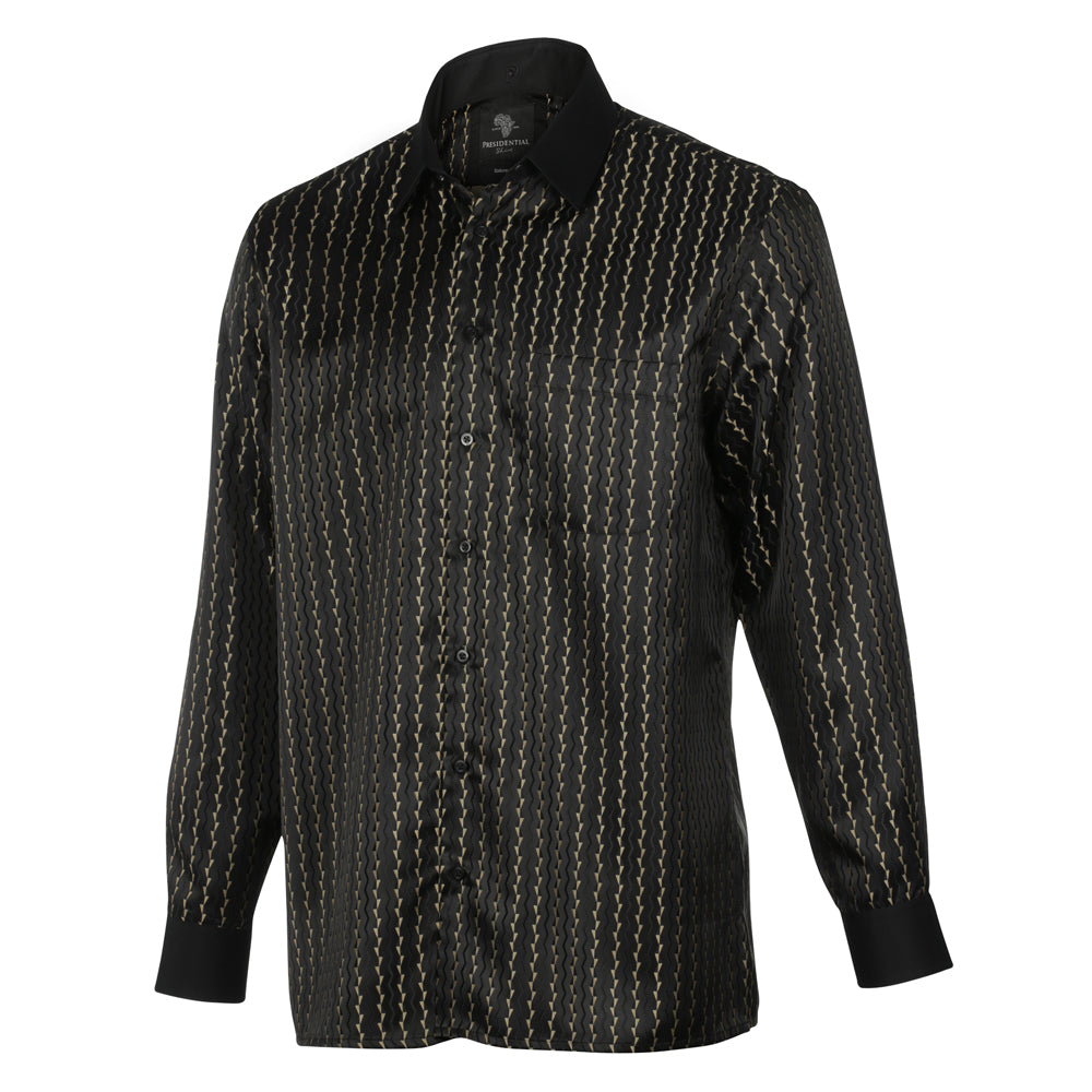 Madiba's Pin Stripe - Black Long Sleeve Jacquard Woven Men's Shirt