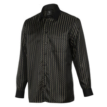 Madiba's Pin Stripe - Black Long Sleeve Jacquard Woven Men's Shirt