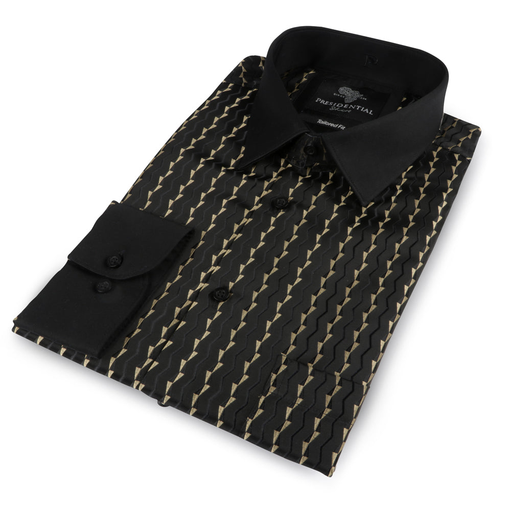 Madiba's Pin Stripe - Black Long Sleeve Jacquard Woven Men's Shirt