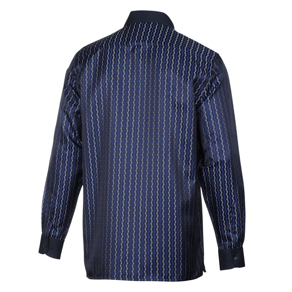 Madiba's Pin Stripe - Navy Long Sleeve Jacquard Woven Men's Shirt