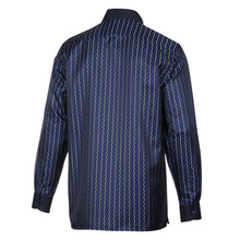 Madiba's Pin Stripe - Navy Long Sleeve Jacquard Woven Men's Shirt